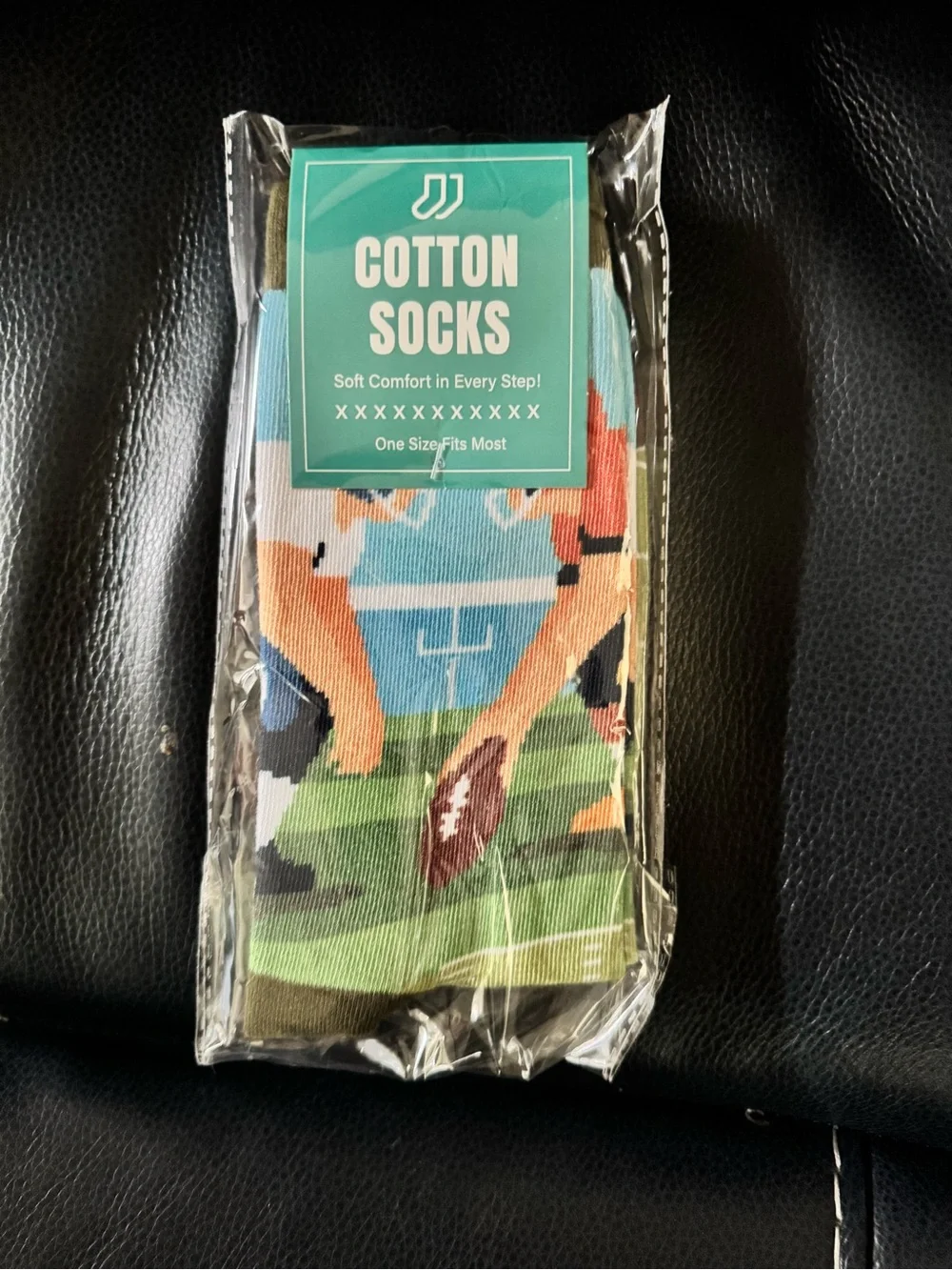Football Player Crew Socks in Green, Orange & Blue